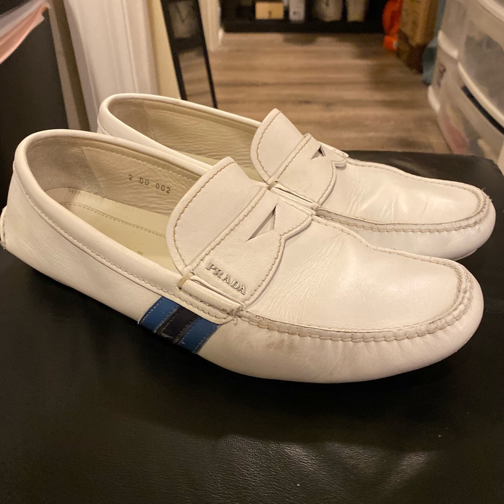 Prada loafers. White